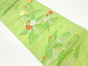  紗 草花模様織出し袋帯